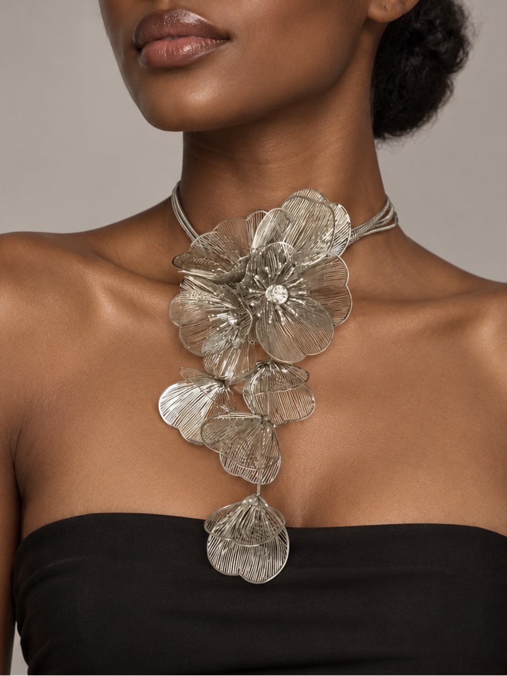 Kate Middleton Silver Famous Cascading Floral Necklace